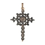 (BIDDING ONLY ON CARLOBONTE.BE) An 18ct gold 19thC so-called 'Flemish Cross' pendant a set with rose