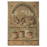 (BIDDING ONLY ON CARLOBONTE.BE) A recent manufactury wall tapestry depicting citrus trees, Villeneuv