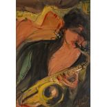 (BIDDING ONLY ON CARLOBONTE.BE) Paul Van Impe (1951), the saxophonist, 1994, watercolour and pastel