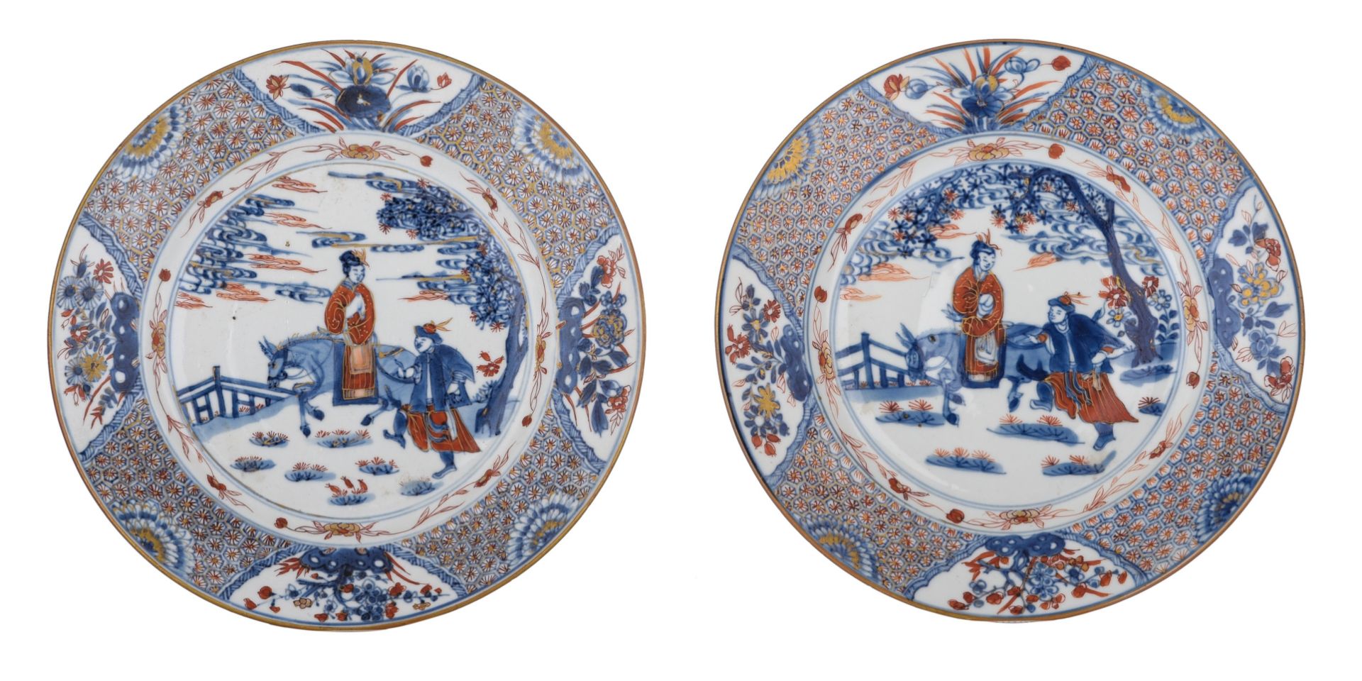 (BIDDING ONLY ON CARLOBONTE.BE) A collection of fine Chinese Imari figural export porcelain plates, - Image 5 of 10