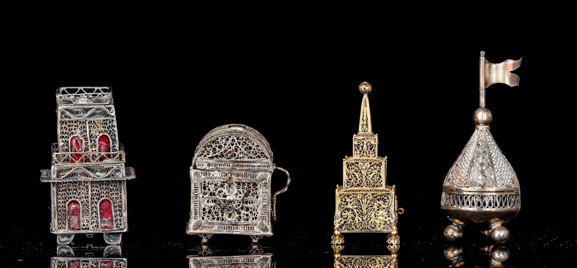 (BIDDING ONLY ON CARLOBONTE.BE) A collection of silver Judaica spice towers, an etrog and tzedakah b - Image 5 of 12