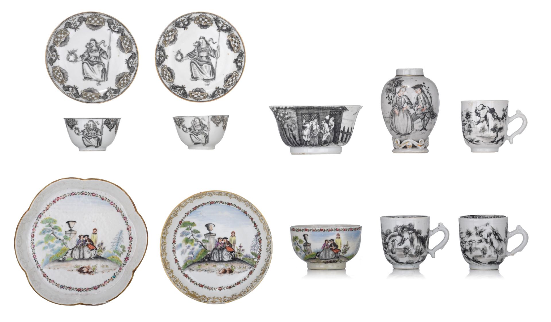 (BIDDING ONLY ON CARLOBONTE.BE) A collection of Chinese grisaille and famille rose 'European subject