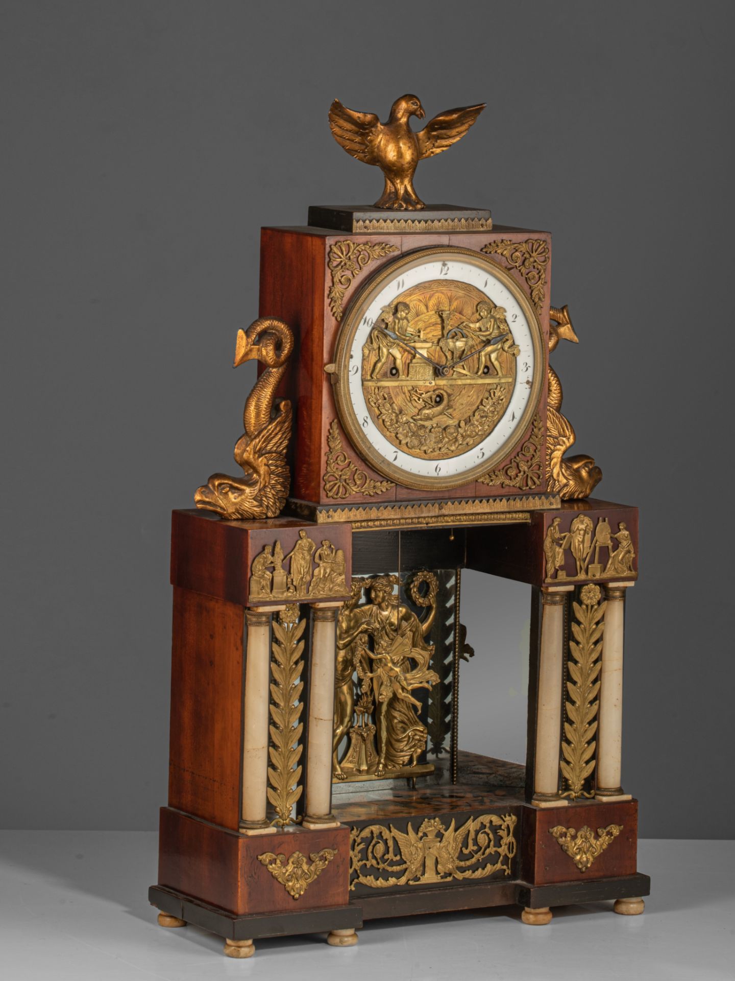 A Viennese Biedermeier automaton mantle clock, early 19thC, H 64 - W 37 cm - Image 2 of 10