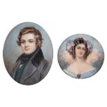 (BIDDING ONLY ON CARLOBONTE.BE) Two charming 19thC miniature portraits of a young boy and a girl, th