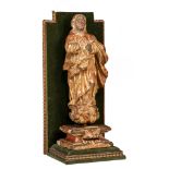 A polychrome and gilt walnut sculpture of the Madonna on the crescent moon, 17th/18thC, H 39 cm