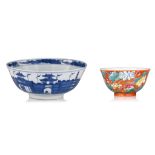 A Chinese famille rose bowl, with a Yongzheng mark - a blue and white bowl, with a Kangxi mark, ¯ 22