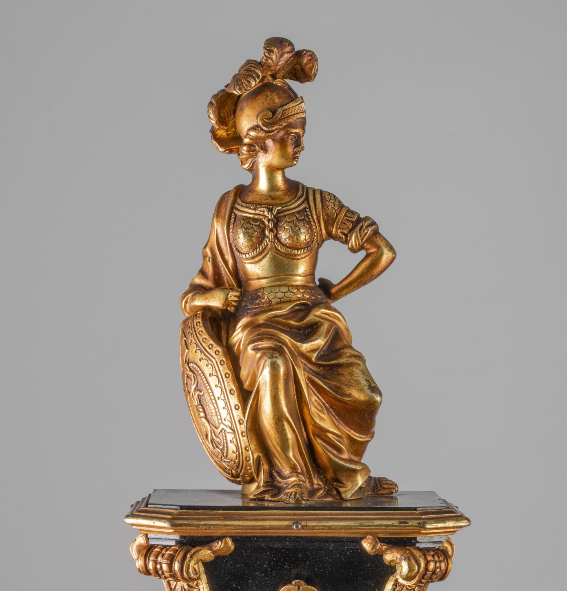 A Napoleon III ebonised wooden 'Pendule Religieuse', with gilt bronze mounts, H 96 cm - Image 8 of 11