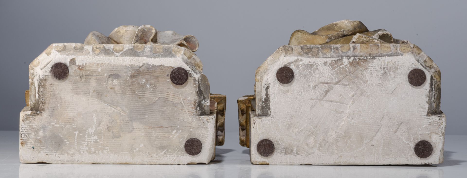 A pair of patinated reconstituted stone sculptures of seated Evangelist, in the style of the 15thC, - Image 6 of 12