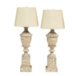 A pair of Neoclassical marble baluster vases, transformed into table lamps, H 135 cm