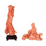 A collection of two Chinese coral figures, late Qing, Total Coral Weight 531 g (excl. stands)