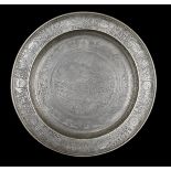 (BIDDING ONLY ON CARLOBONTE.BE) A Judaica pewter seder plate, dated 1788, probably Polish, ¯ 31,5 cm
