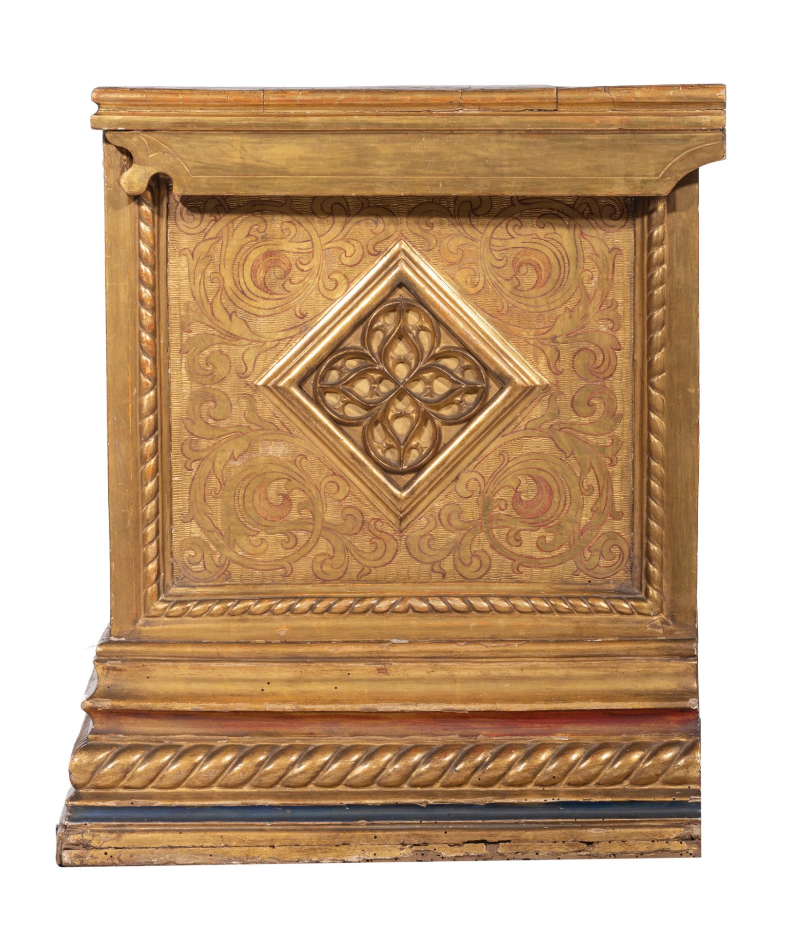 A fine Gothic Revival gilt decorated walnut trunk, H 64 - W 118 - D 54 cm - Image 6 of 8