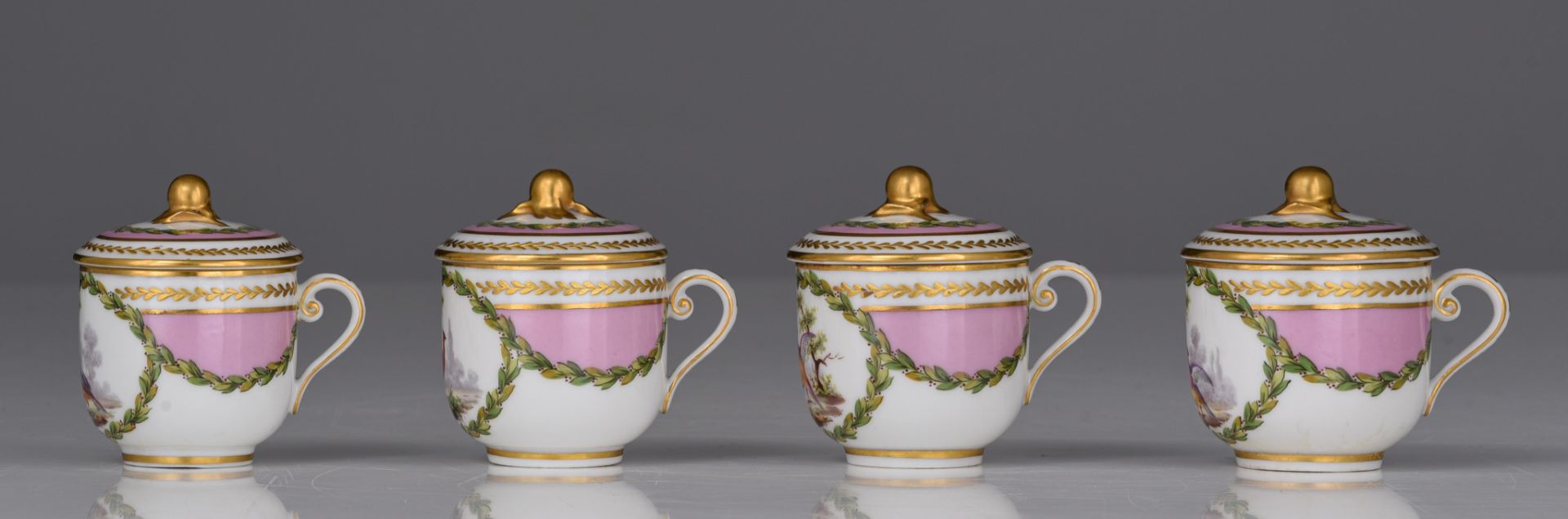 (BIDDING ONLY ON CARLOBONTE.BE) A 12 person Sevres porcelain set of dessert cups on a matching tray, - Image 11 of 18