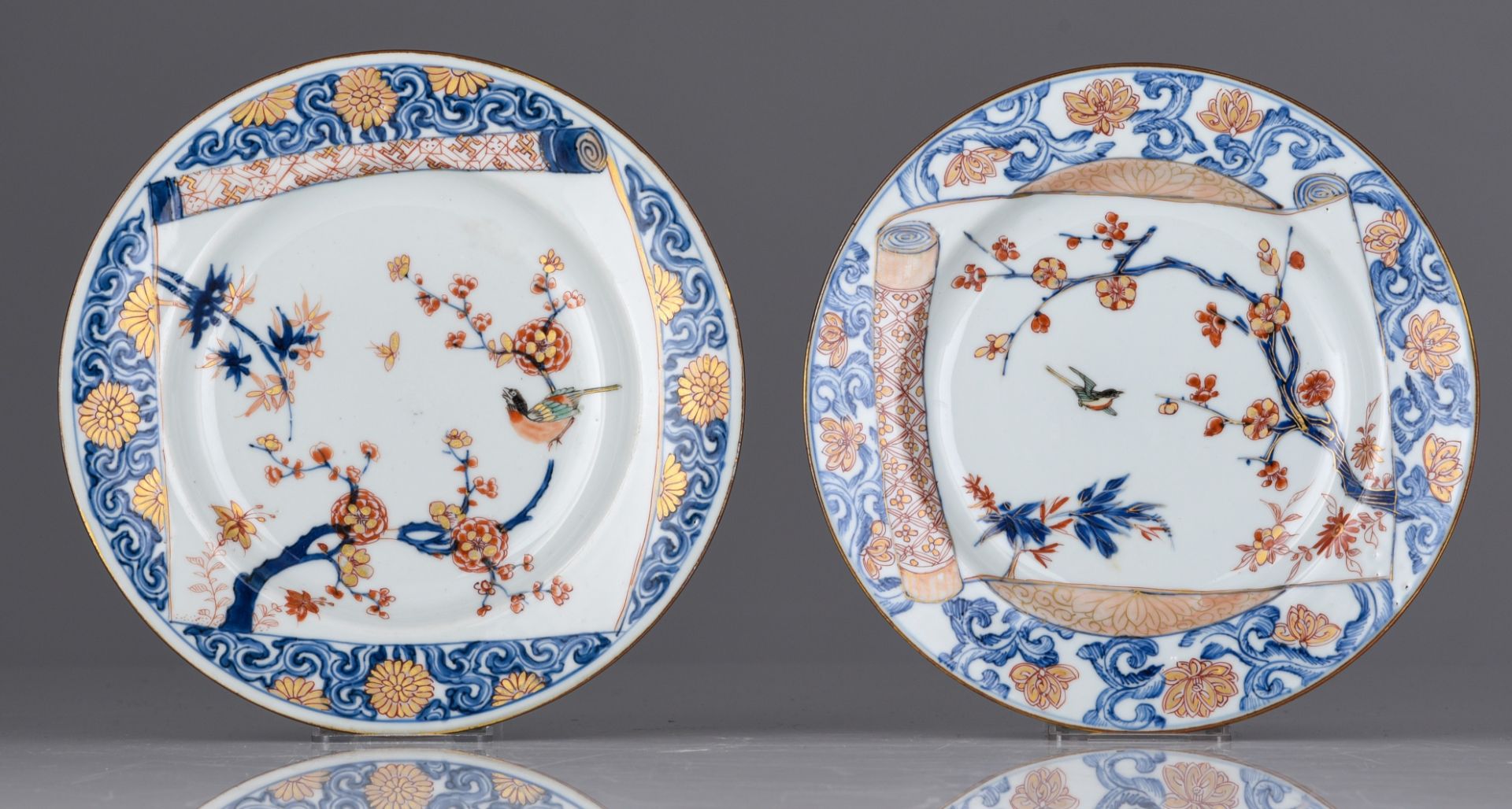 A collection of fine Chinese famille rose export porcelain dishes and a plate, 18thC, largest dimens - Image 3 of 10