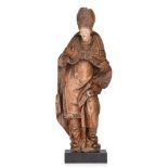 An early 16thC oak sculpture of a bishop, probably Maastricht or LiËge, H 86 cm (H 92 cm incl. base)