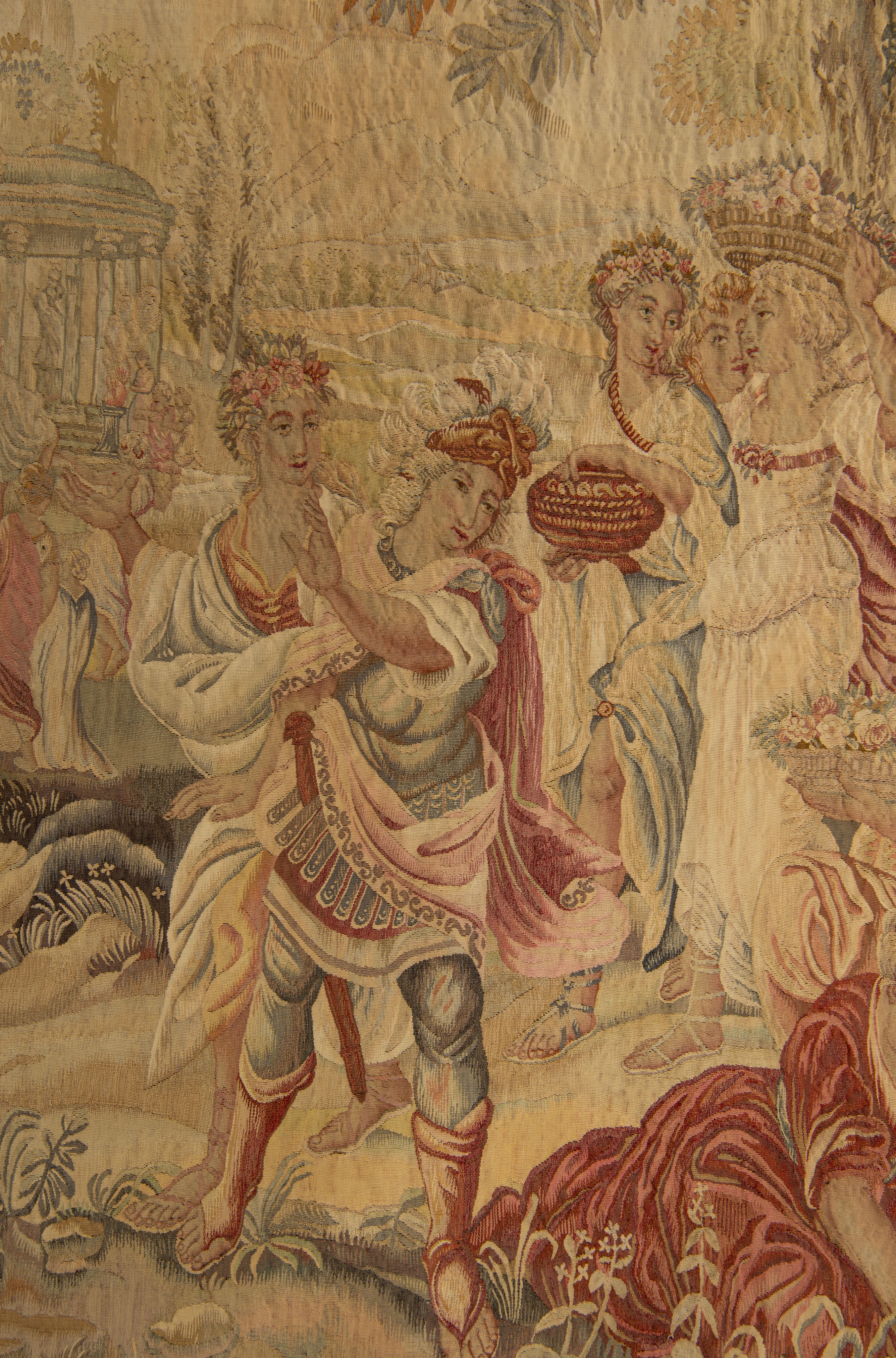 A 19thC Aubusson tapestry, depicting a flower harvest, 185 x 230 cm - Image 4 of 11