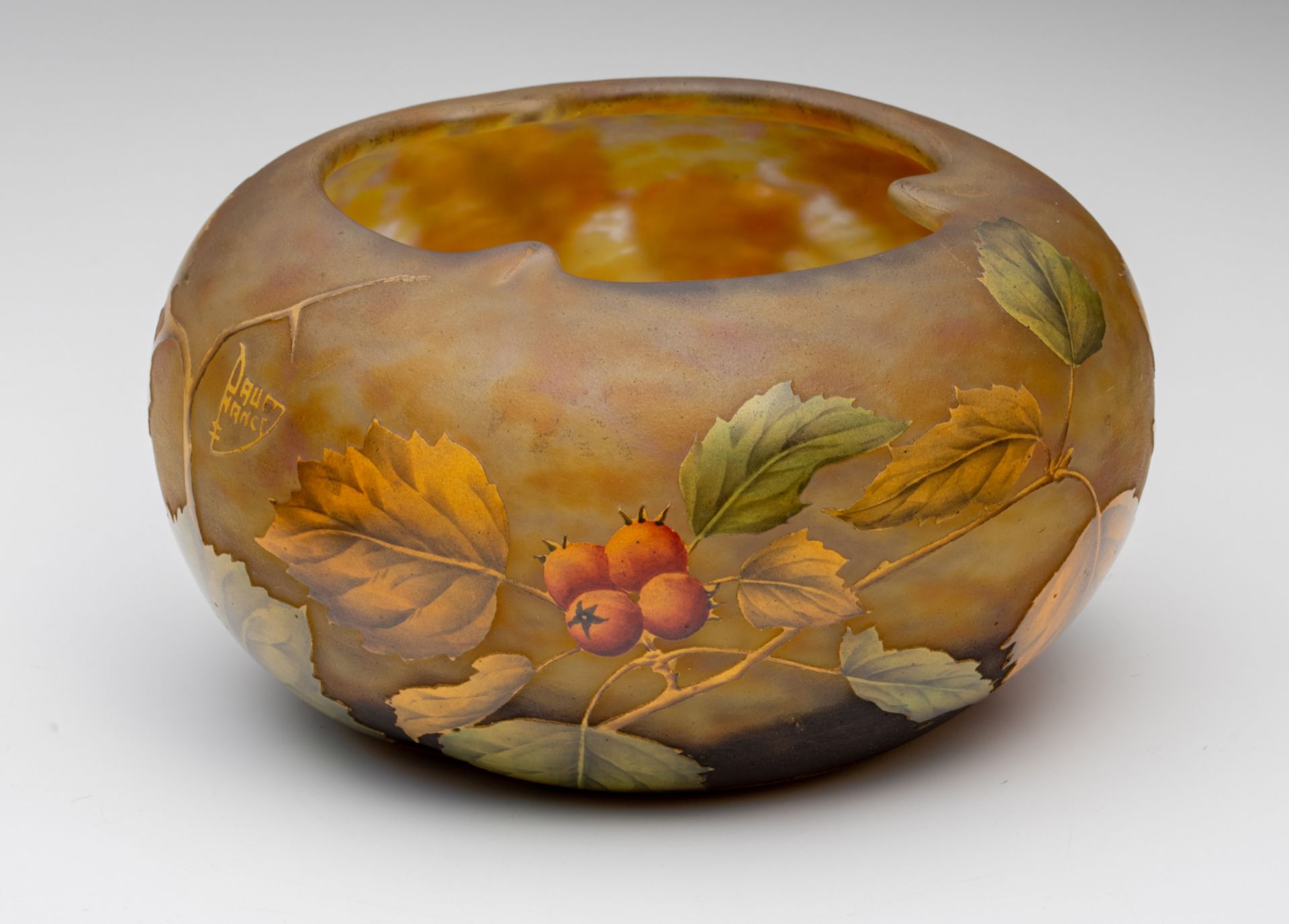 (BIDDING ONLY ON CARLOBONTE.BE) A large Art Nouveau style cameo glass paste bowl with floral decorat - Image 3 of 10