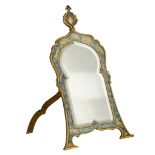A fine Islamic inspired brass and champleve enamel table mirror, H 37 - W 22 cm
