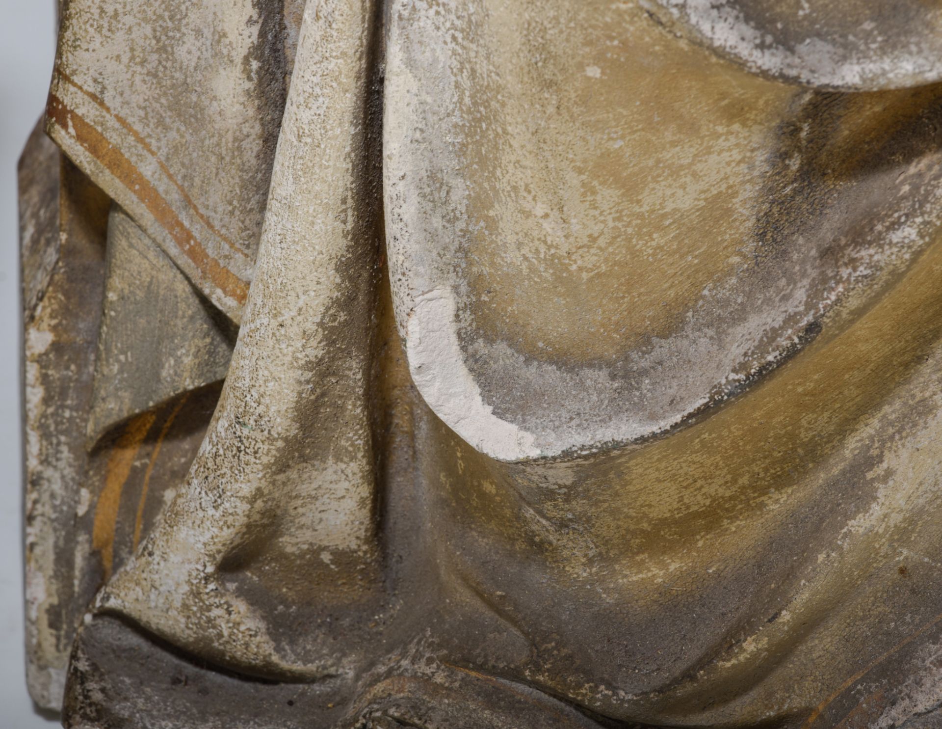 A pair of patinated reconstituted stone sculptures of seated Evangelist, in the style of the 15thC, - Image 12 of 12