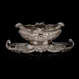 An imposing silver-plated Rococo Revival centrepiece, H 24,5 - W 65 cm