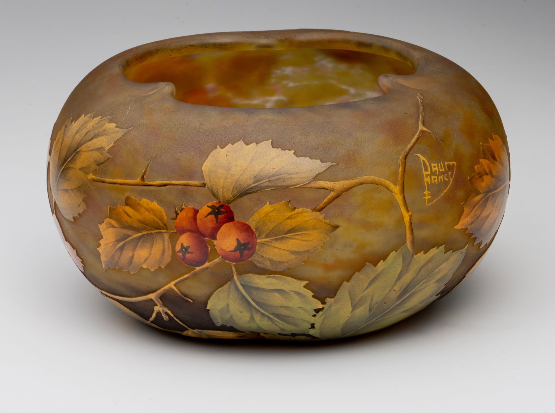 (BIDDING ONLY ON CARLOBONTE.BE) A large Art Nouveau style cameo glass paste bowl with floral decorat - Image 2 of 10