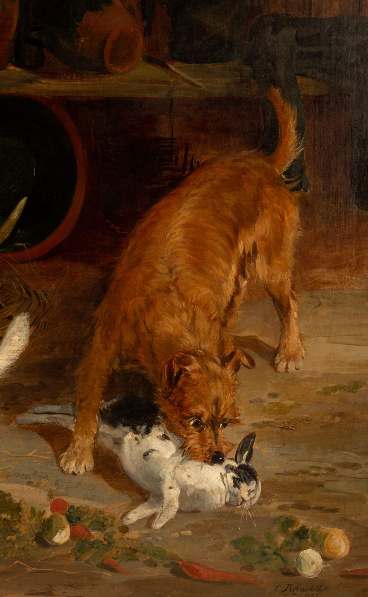 Richard Ansdell (1815-1885), dogs looting the rabbit hutch, 1837, oil on canvas, 80 x 108 cm - Bild 5 aus 6