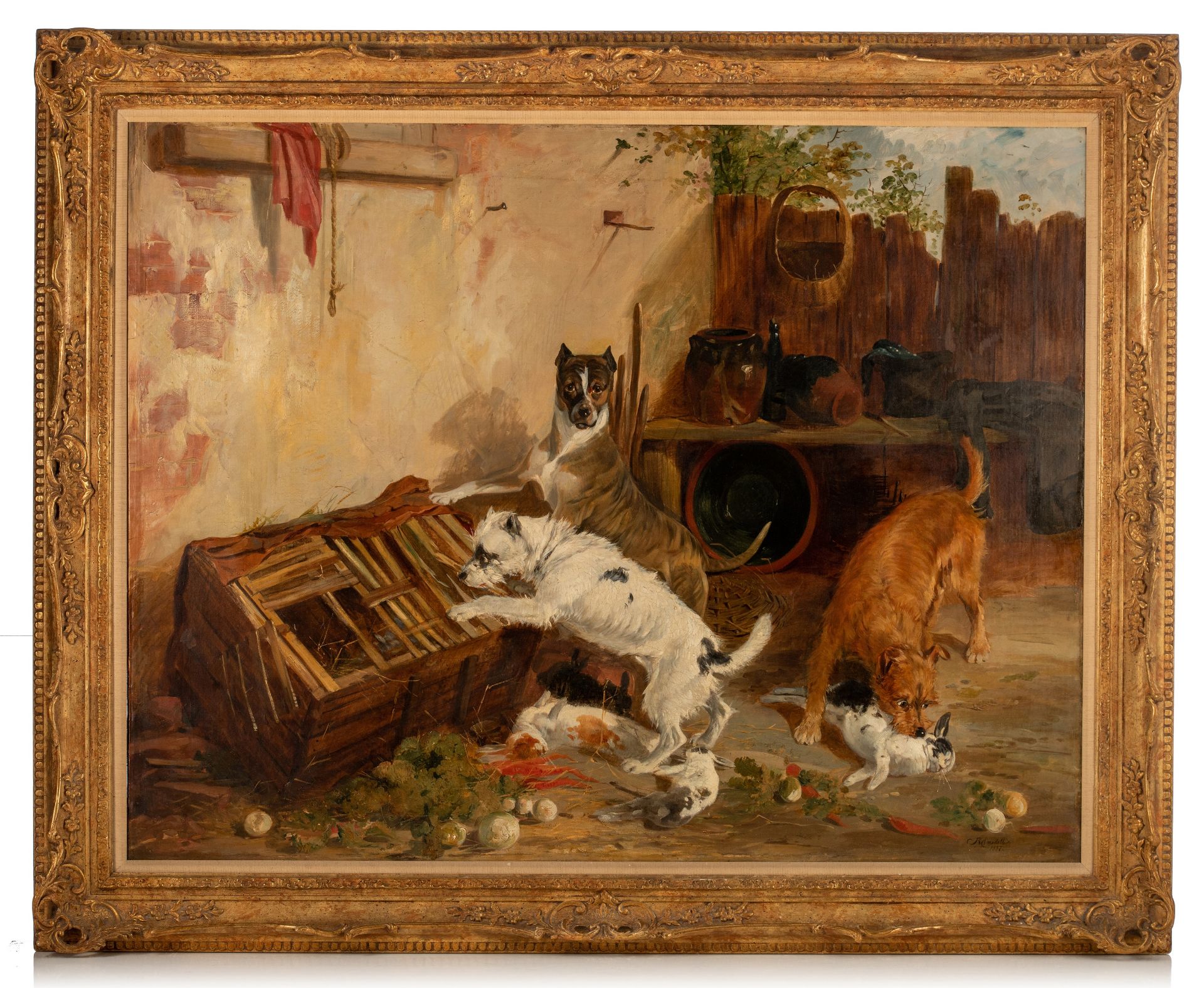 Richard Ansdell (1815-1885), dogs looting the rabbit hutch, 1837, oil on canvas, 80 x 108 cm - Bild 2 aus 6
