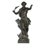 Emile Louis Picault (1833-1915), 'Pro Merito Immortalitas Gloria', patinated bronze, H 68 cm