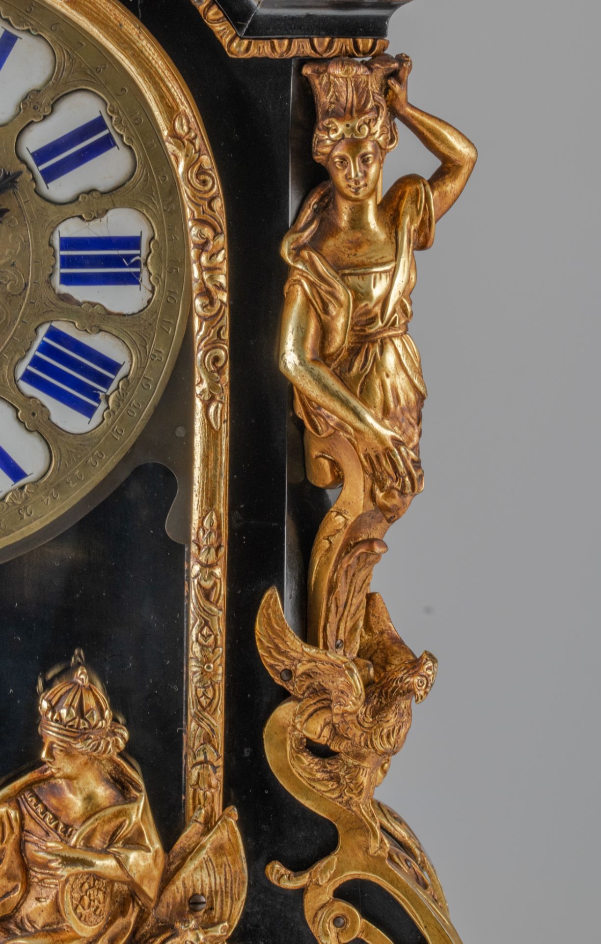 A Napoleon III ebonised wooden 'Pendule Religieuse', with gilt bronze mounts, H 96 cm - Image 10 of 11