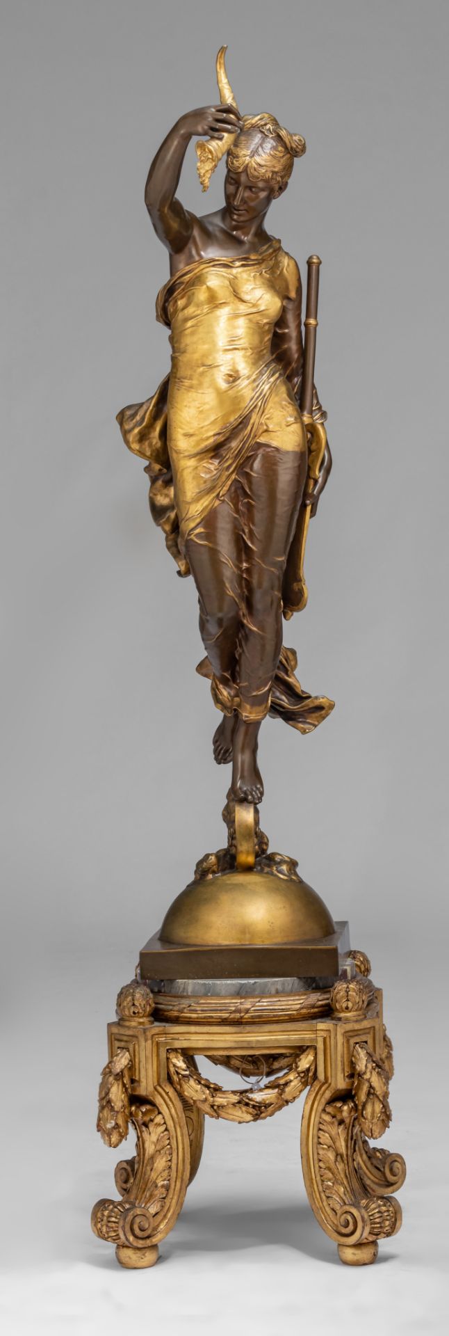 Paul Moreau-Vauthier (1871-1936), 'Fortuna', 1878, gilt and patinated bronze on a matching pedestal, - Image 3 of 14
