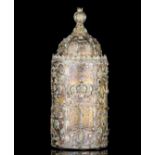 (BIDDING ONLY ON CARLOBONTE.BE) A silver-plated brass Torah scroll house, inlaid with semi-precious