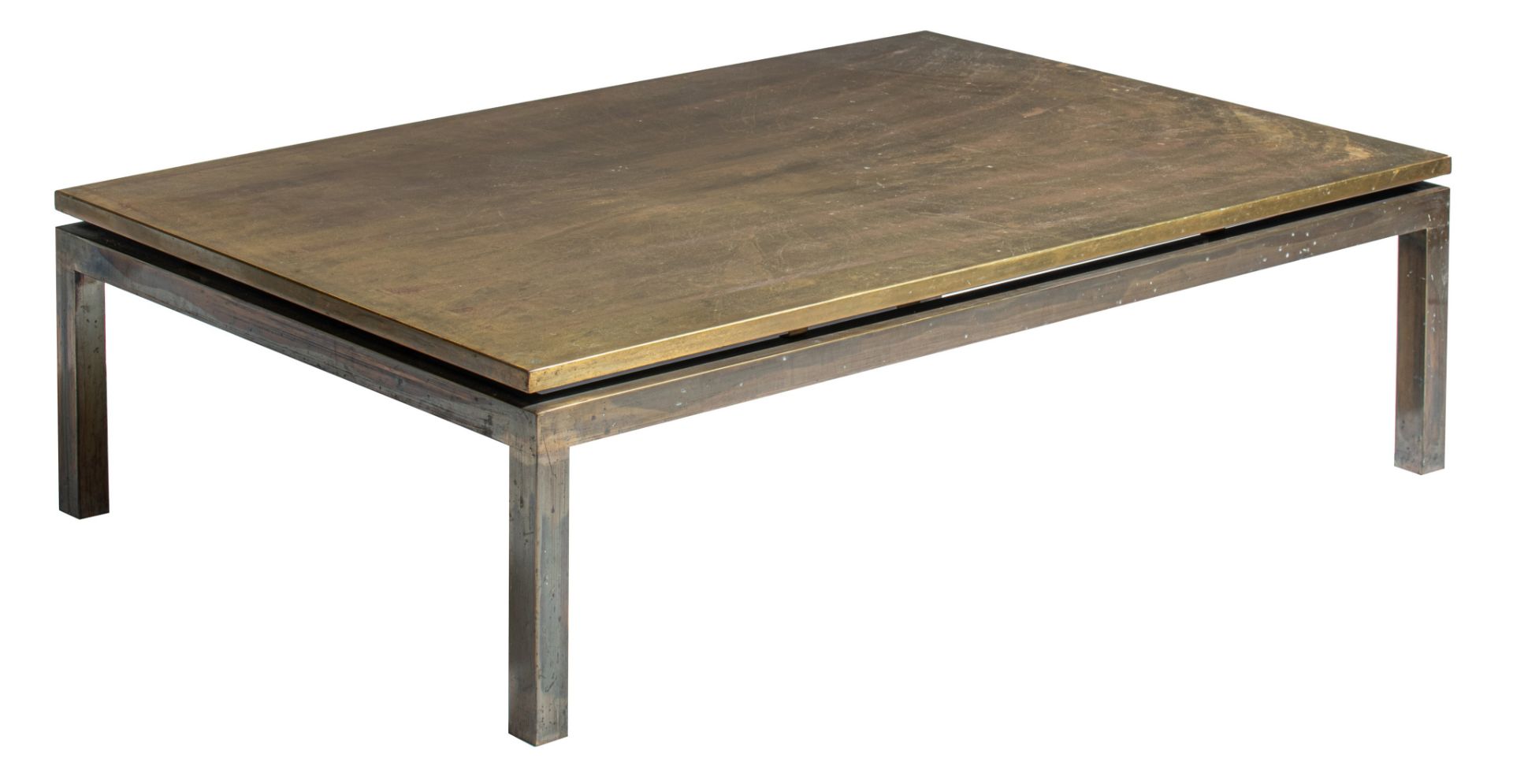 A vintage etched brass coffee table, H 35 - W 130 - D 80 cm