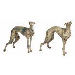 Brendan Hesmondhalgh (1973), two polychrome decorated ceramic sculptures of greyhounds, H 64,5 - 68,