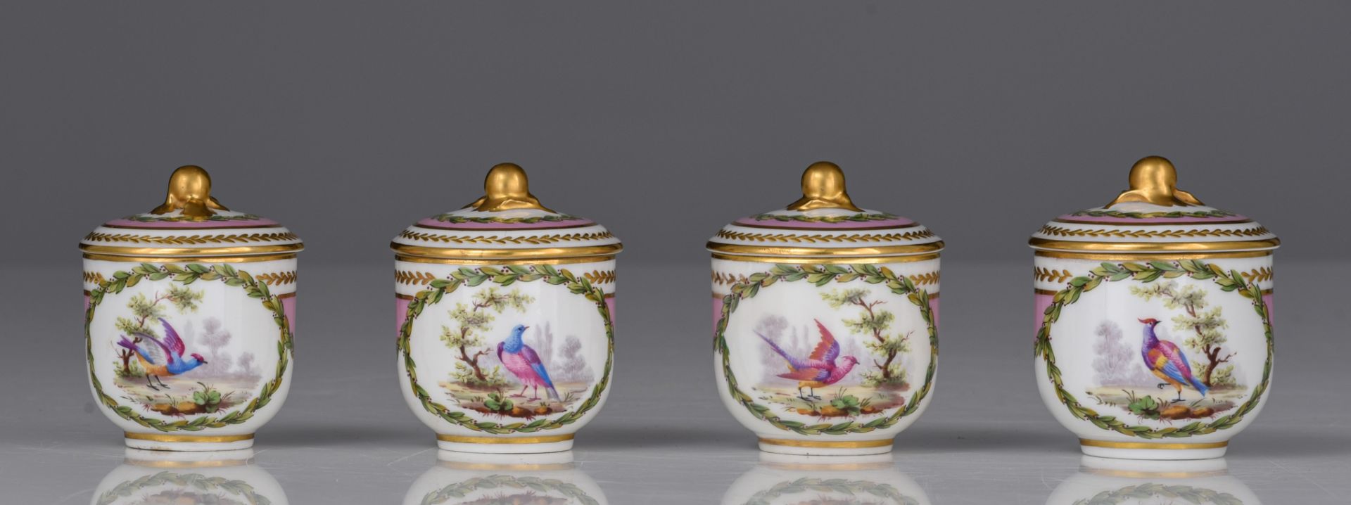 (BIDDING ONLY ON CARLOBONTE.BE) A 12 person Sevres porcelain set of dessert cups on a matching tray, - Image 5 of 18