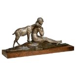 (BIDDING ONLY ON CARLOBONTE.BE) Alexandre Morlon (1878-1951), a seated young woman with goat, silver