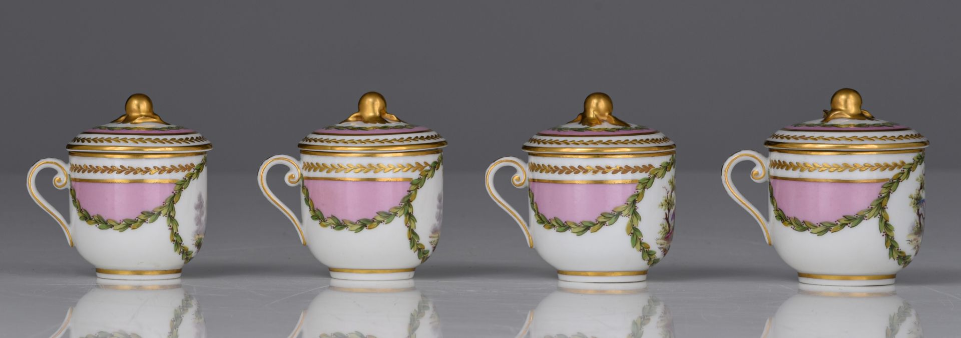 (BIDDING ONLY ON CARLOBONTE.BE) A 12 person Sevres porcelain set of dessert cups on a matching tray, - Image 18 of 18