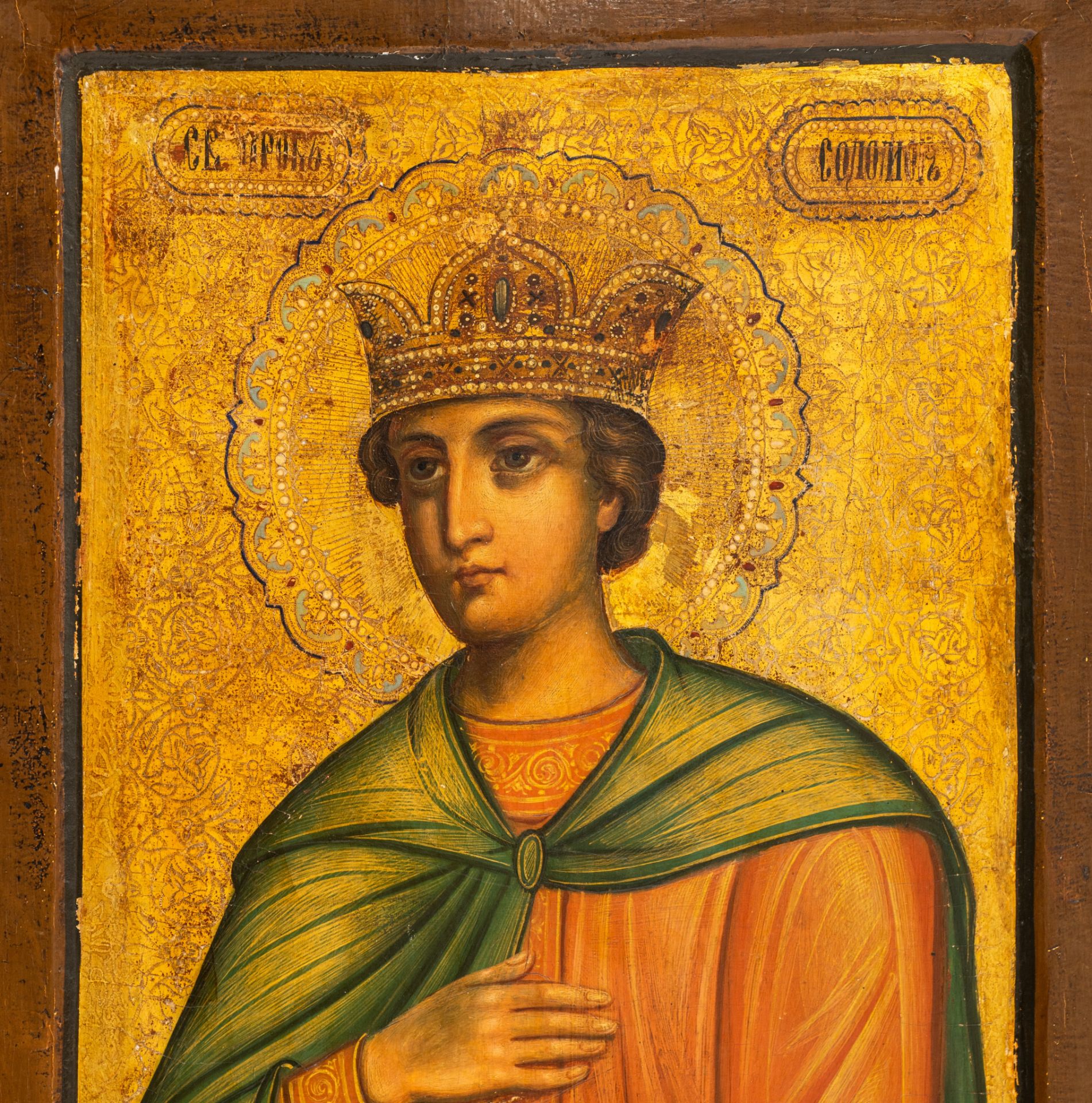 Two monumental iconostase icons, representing Saint Peter and a crowned saint, oil on panel, 42 x 11 - Bild 6 aus 7