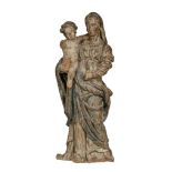 A polychrome painted oak sculpture of the Madonna and Child, probably Antwerp, 16th/17thC, H 57 cm