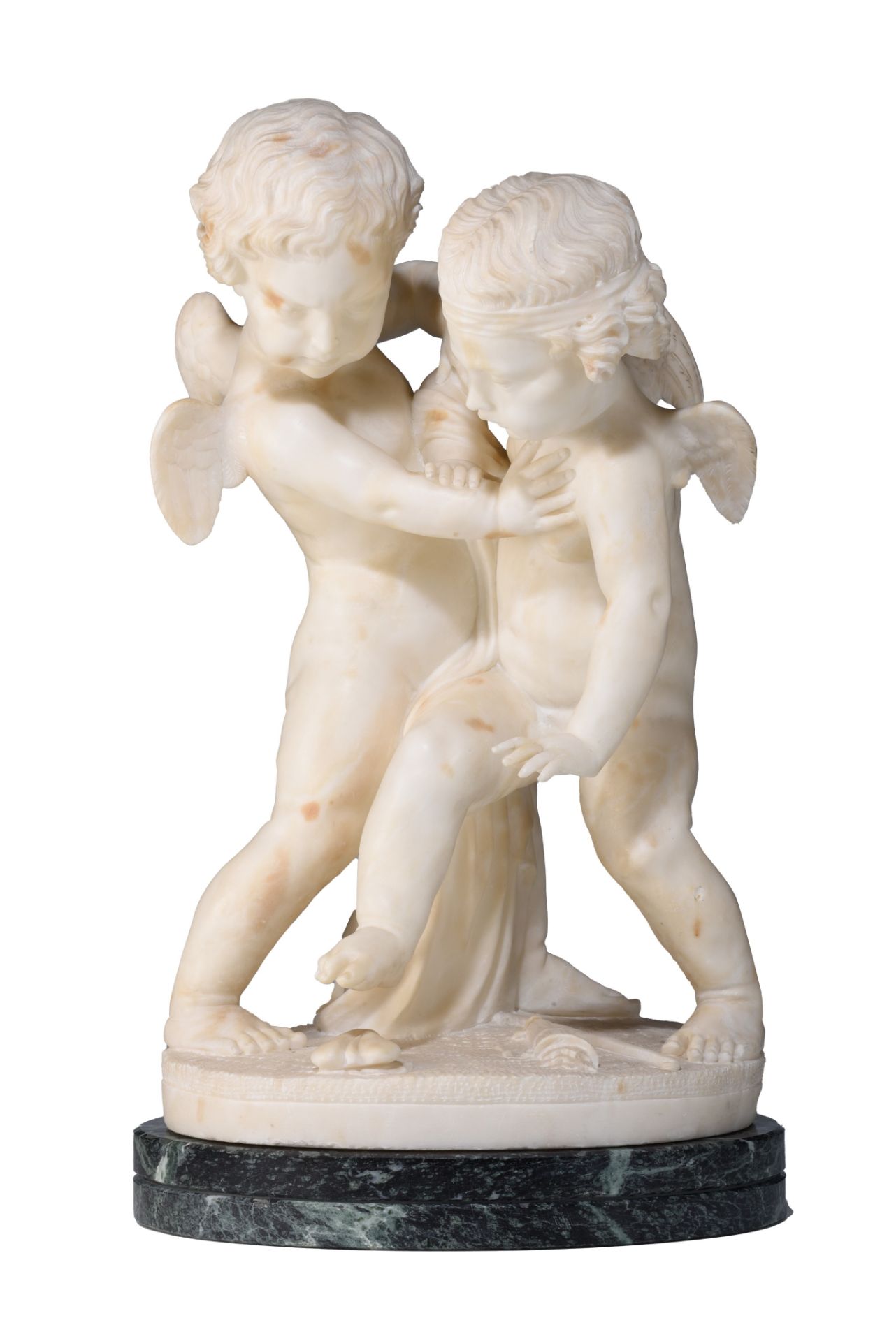 After Etienne Falconet (1716-1791), 'Bataille pour l'amour', alabaster, H 45 cm