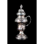 An 18thC silver mustard pot, hallmarked Oudenaarde, total weight: ca 230 g, H 17 cm