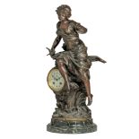 (BIDDING ONLY ON CARLOBONTE.BE) Louis & FranÁois Moreau, 'Premier Fruit', patinated spelter clock, H