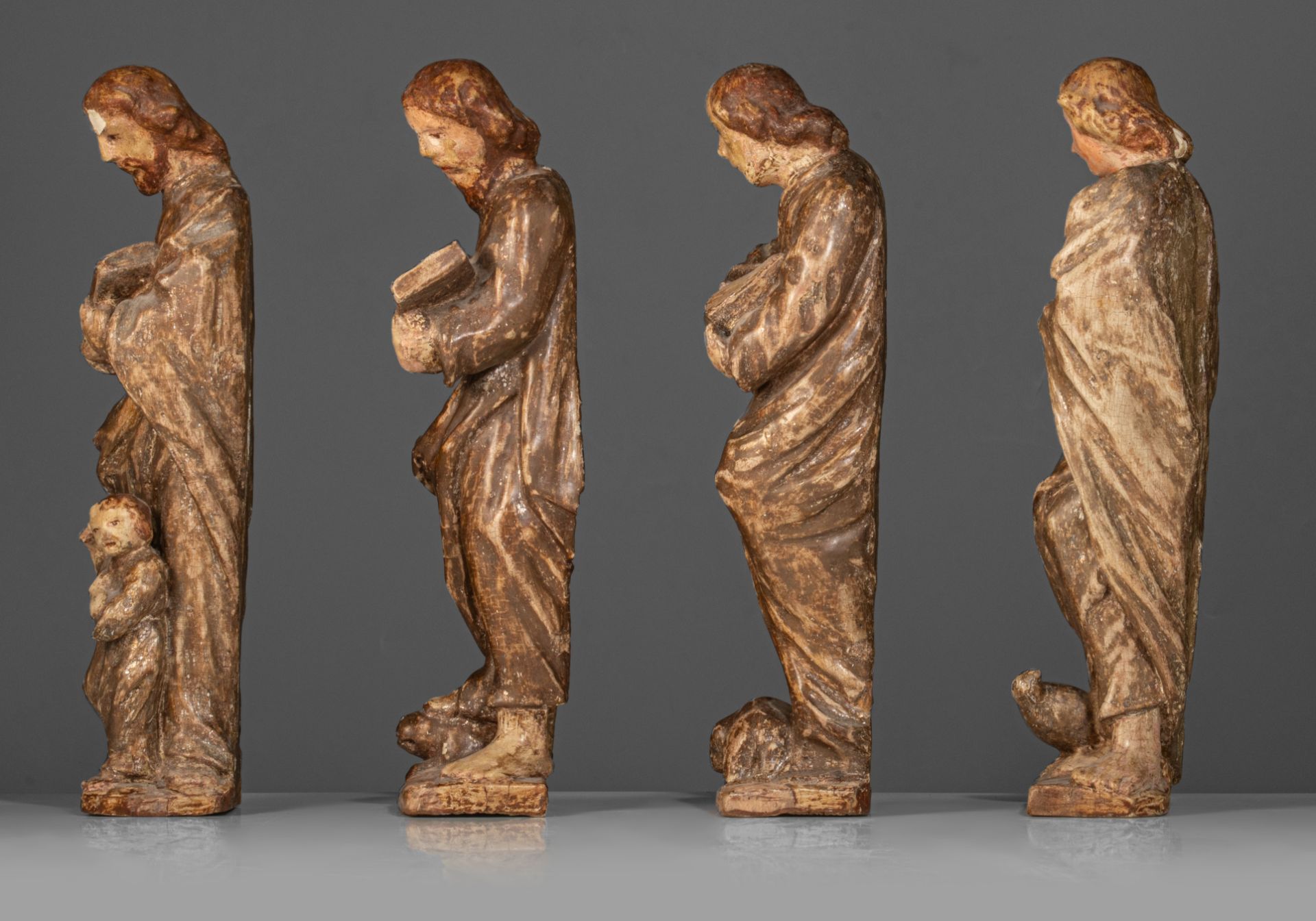 A set of the four polychrome painted wooden Evangelists, 18thC, probably Germany, H 35 cm - Image 3 of 8