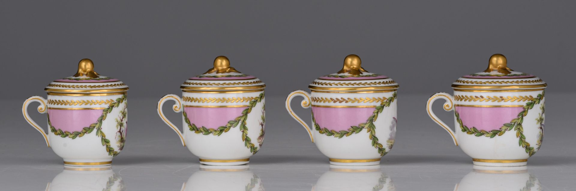 (BIDDING ONLY ON CARLOBONTE.BE) A 12 person Sevres porcelain set of dessert cups on a matching tray, - Image 13 of 18