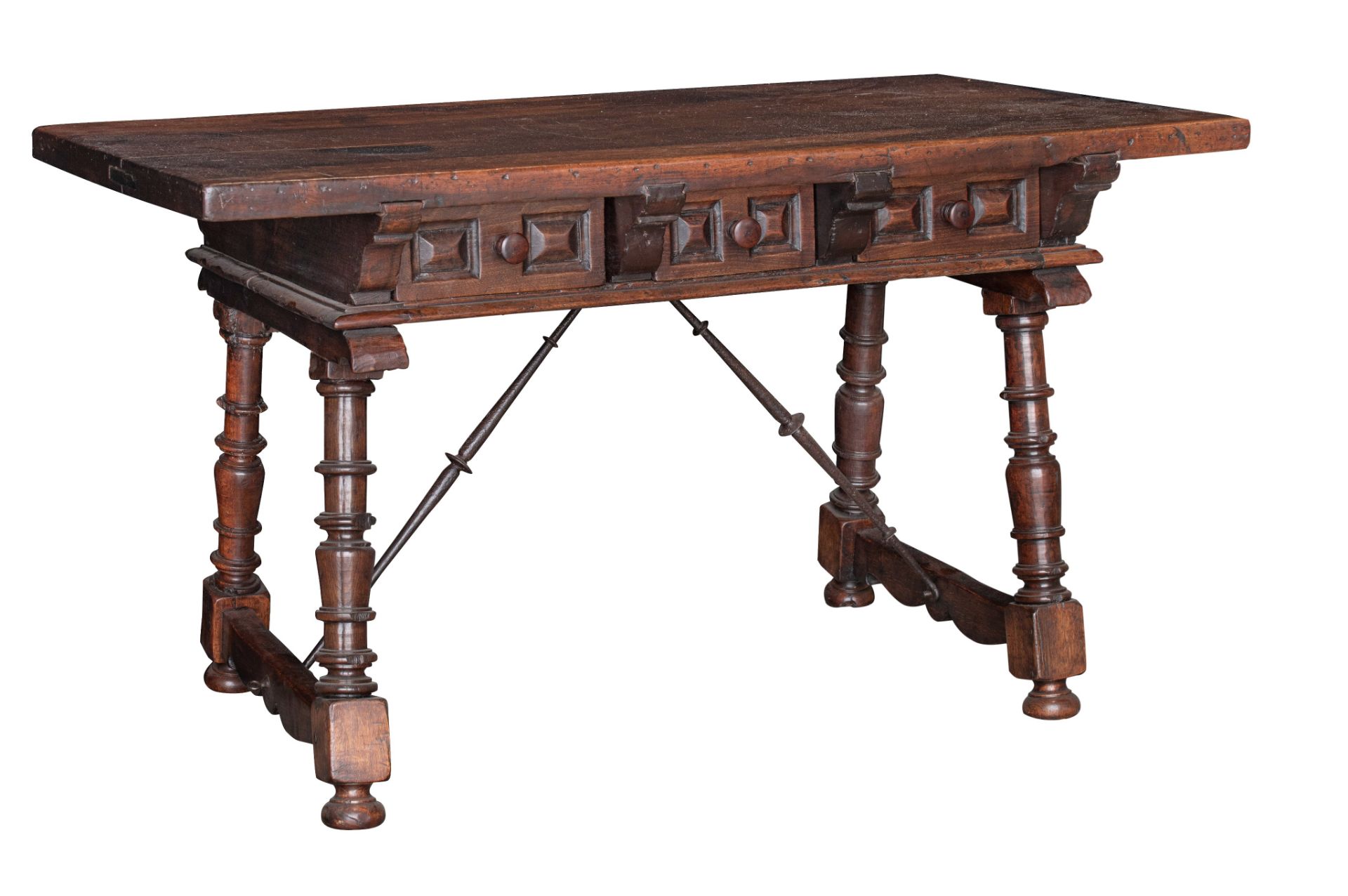 A Spanish trestle table, 17thC and later, H 79 - W 140 - D 83 cm