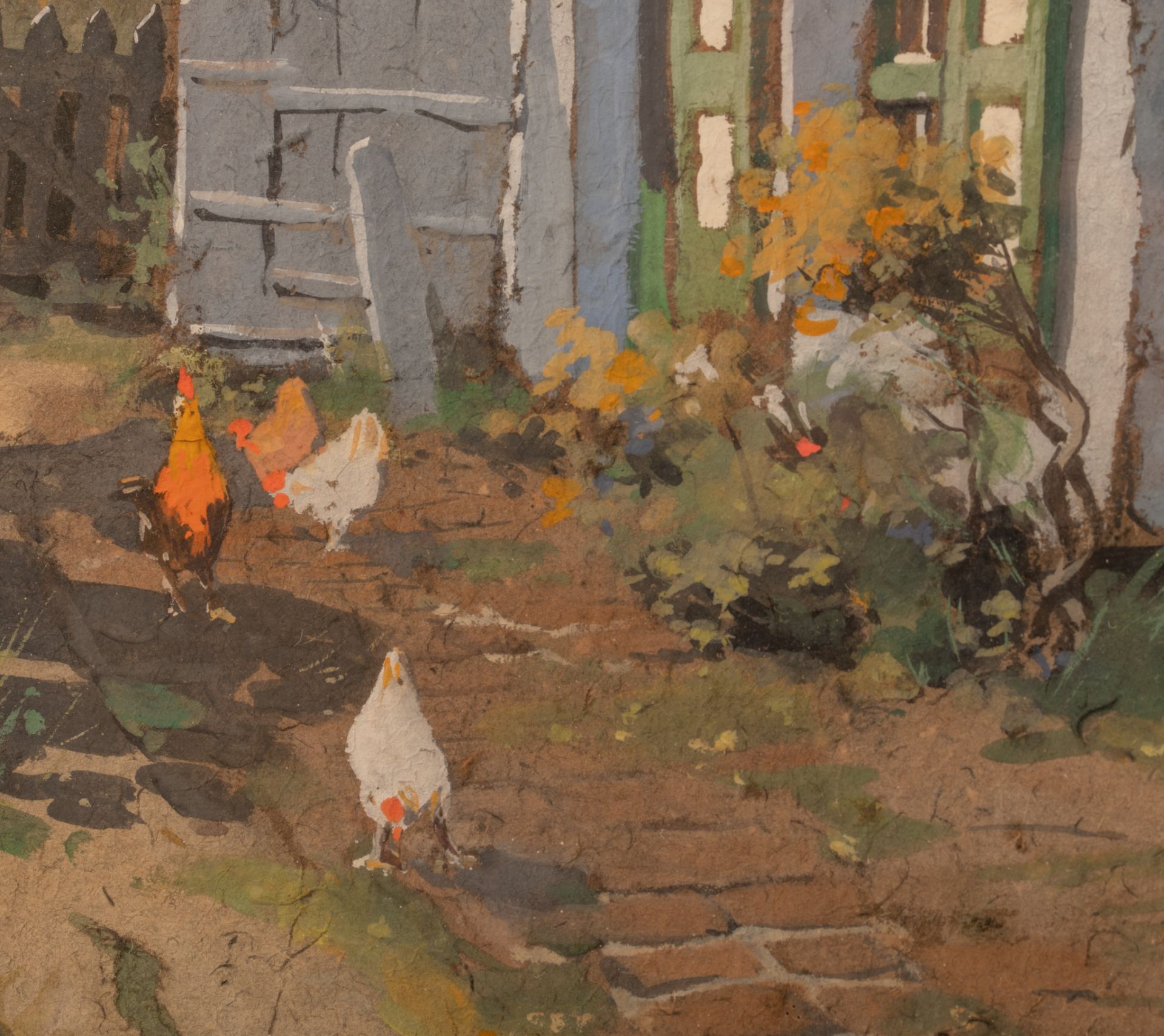 (BIDDING ONLY ON CARLOBONTE.BE) Louis Reckelbus (1864-1958), the henhouse, gouache on paper, 37 x 54 - Image 5 of 6