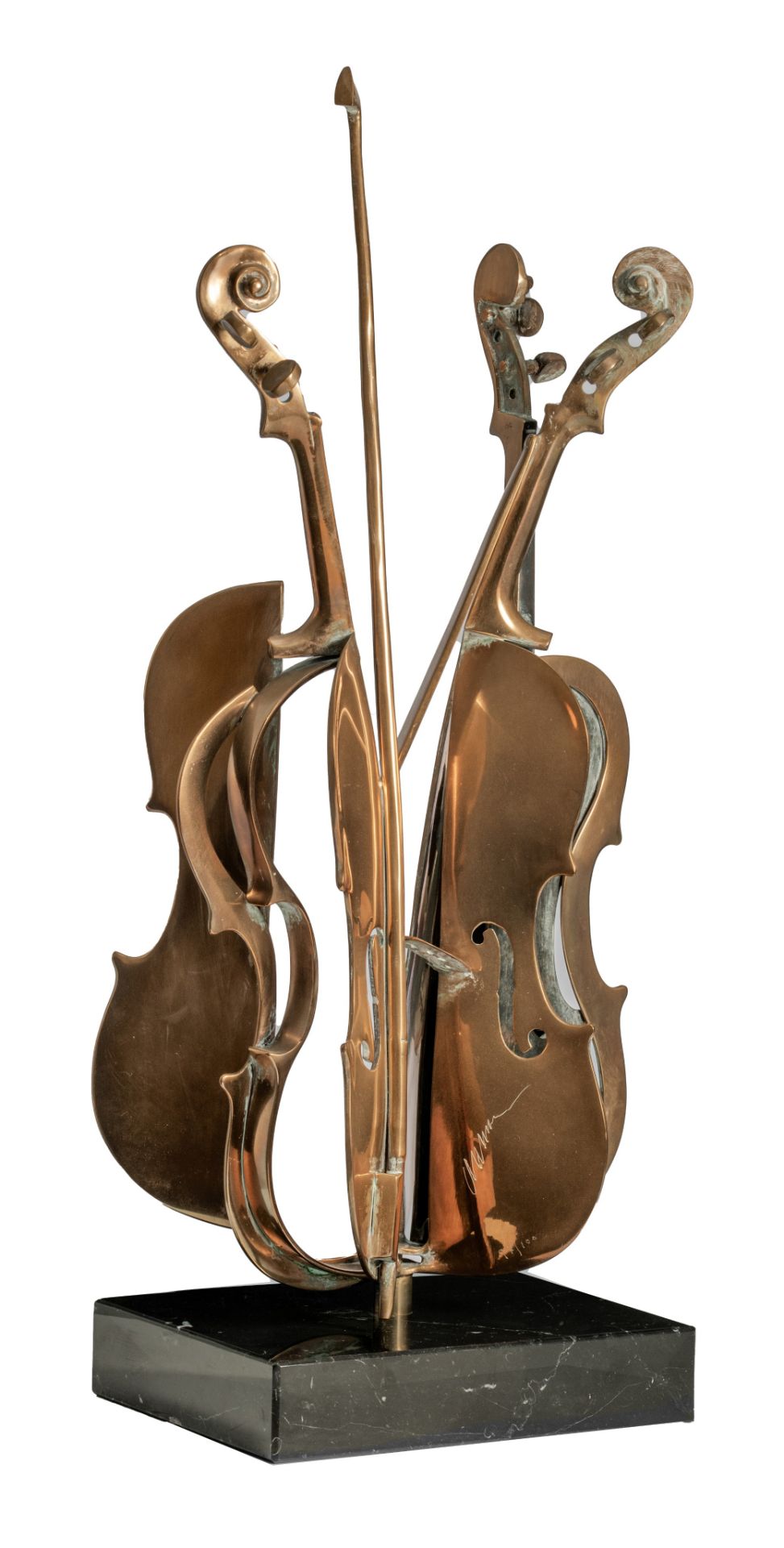 Fernandez Arman (1928-2005), 'Violon, multiple, N∞ 97/100, brass on a marble base, H 69 cm