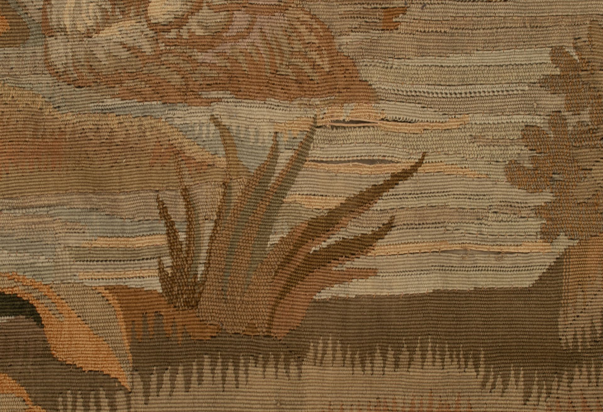 A 19thC wall tapestry depicting a heron and a duck in a landscape, 269 x 329 cm - Image 4 of 8