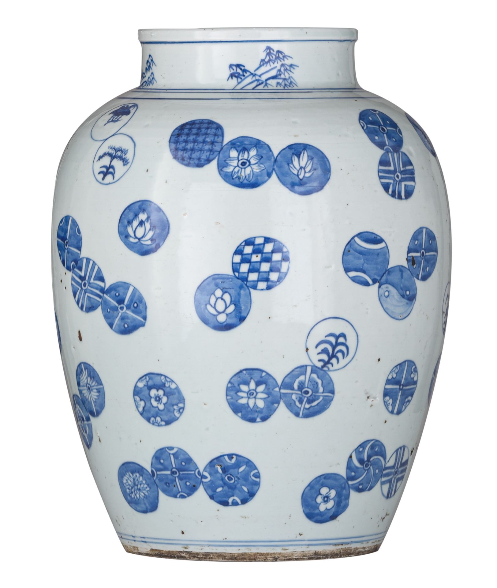 A Chinese blue and white emblem vase, H 44 cm