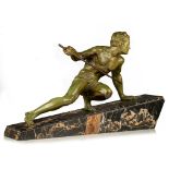 (BIDDING ONLY ON CARLOBONTE.BE) Uriano (188-1960), an Art Deco sculpture of a hunter, patinated spel