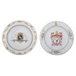 Two Chinese famille rose armorial dishes for the European market, Qianlong period, ¯ 22 - 23 cm